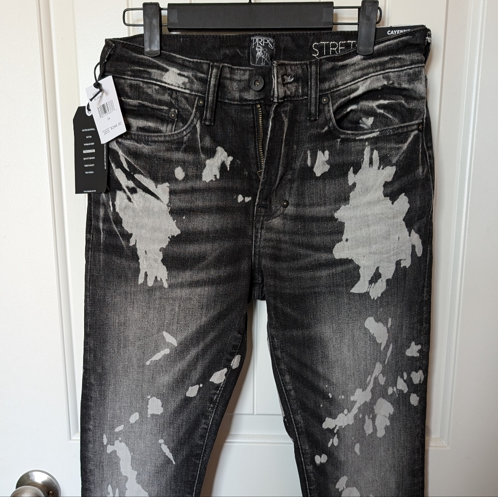 NWT PRPS Cayenne Super Skinny Fit Jeans W28 Black  Paint Splatter Design